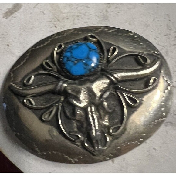 Handmade Other - Vintage 1970’s Navajo Blue-black Stone Longhorn Skull Buckle Belt -‎ Cowgirl